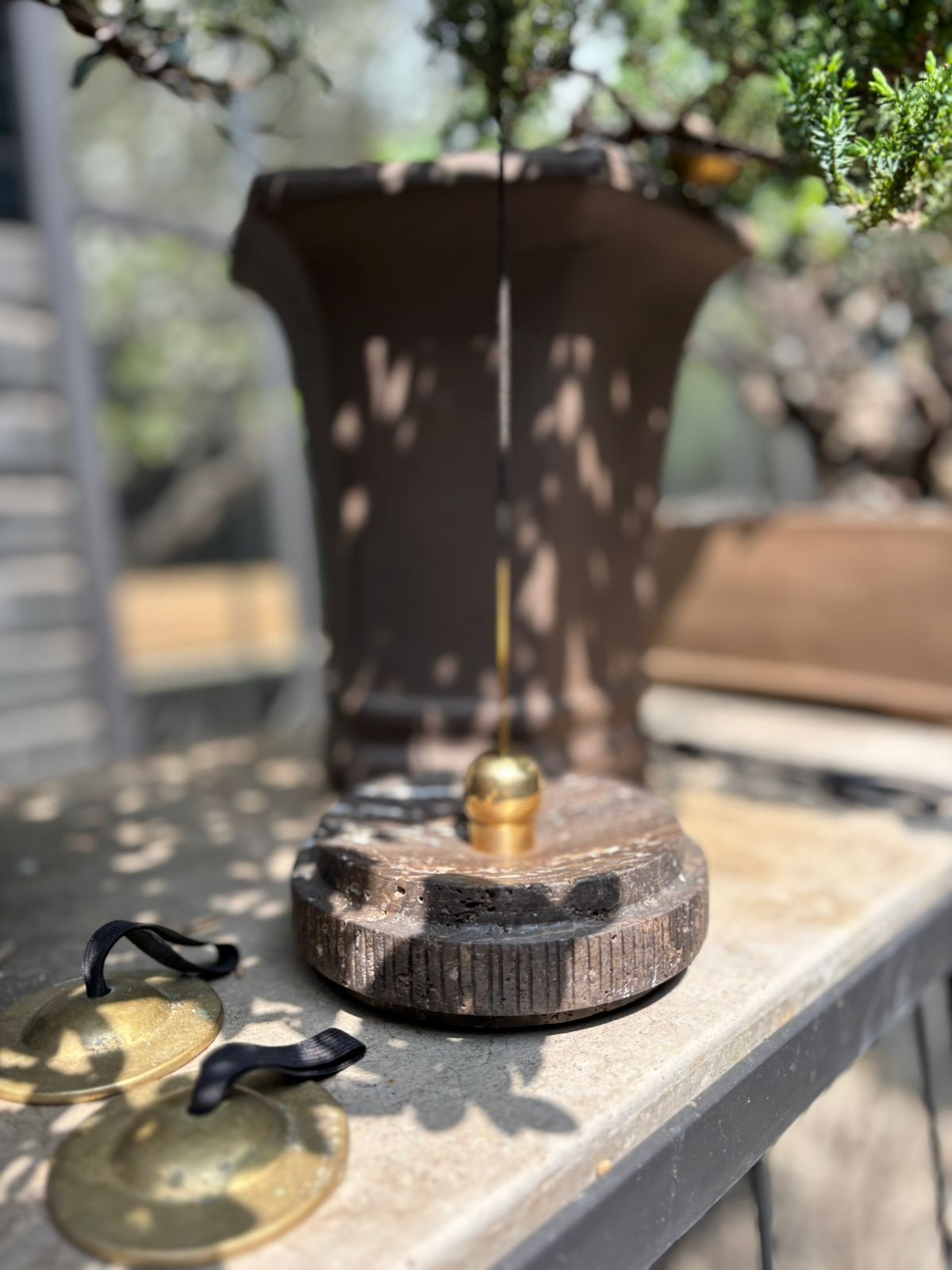 Handmade Brass Incense Holder incl. dish (Dark)