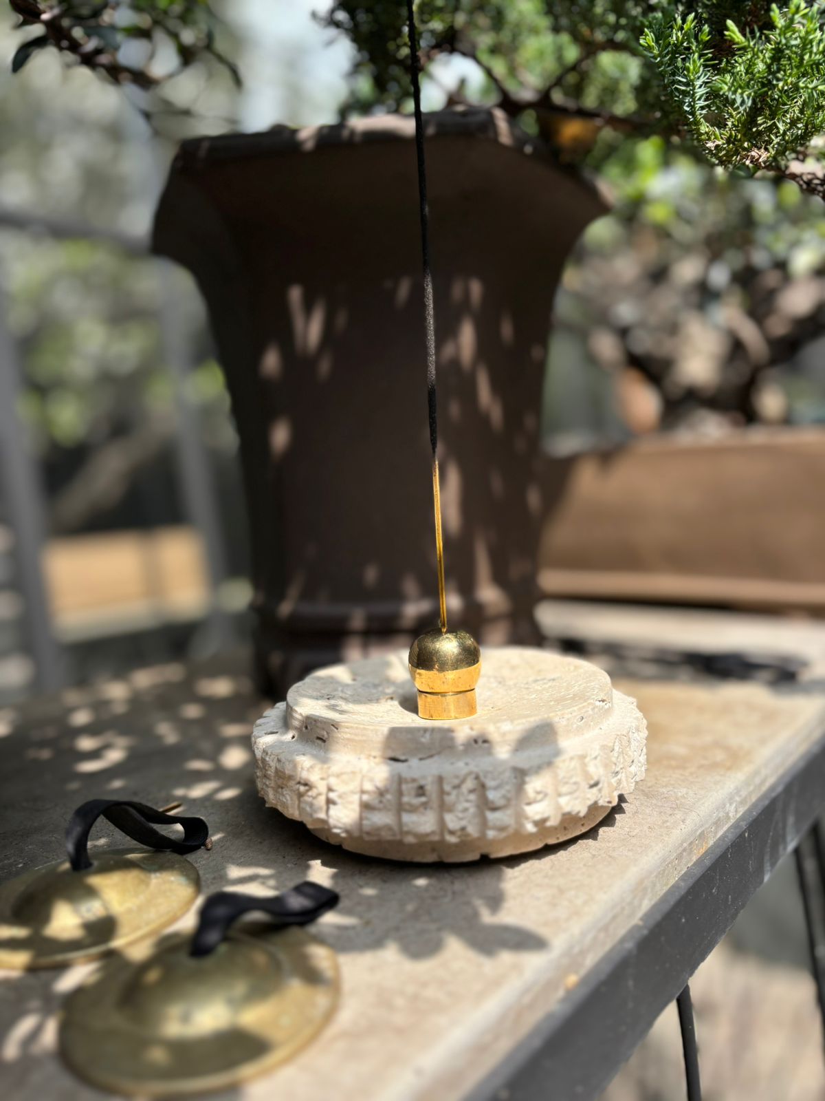 Handmade Brass Incense Holder incl. dish (light or dark)